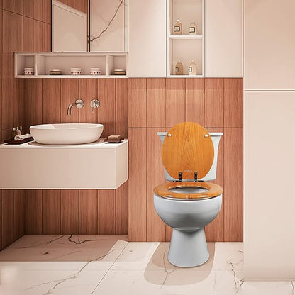 Angel Shield Durable Wood Veneer Natural Toilet Seat Metal Hinged Easy Clean Anti-scratch American Standard(Round,Wood Color)