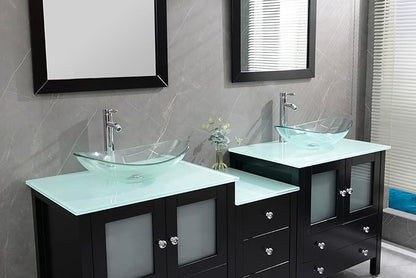 76" Freestanding Wooden Modern Bathroom Vanity with Double Vessel Sink Set Bathroom Mirror Included
