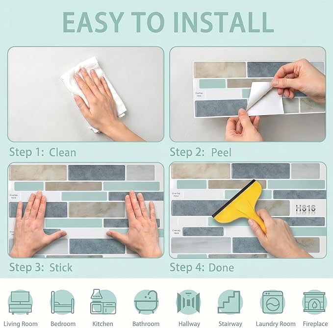 Arttown Peel and Stick 3D Wall Backsplash, 10-Sheet, 12" × 12" Blue Gray | Subway Tiles Self Adhesive Thicker Design Wall Tile Panel Wallpaper for Kitchen Bathroom Balcony