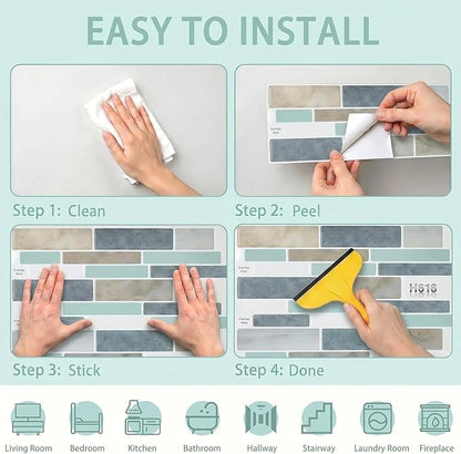 Arttown Peel and Stick 3D Wall Backsplash, 10-Sheet, 12" × 12" Blue Gray | Subway Tiles Self Adhesive Thicker Design Wall Tile Panel Wallpaper for Kitchen Bathroom Balcony