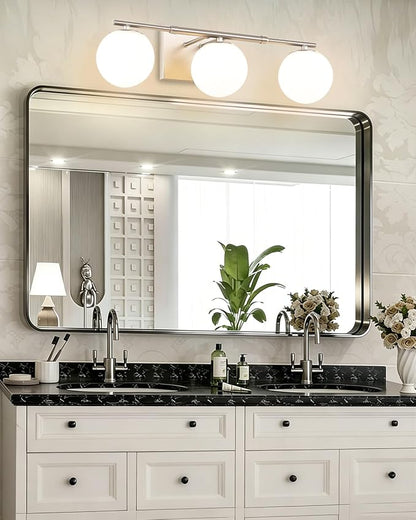 Bathroom Vanity Light Brushed Nickel 3T Wall Sconce for Mirror | Modern fixture Glass Shade brightness, Elivers even brightness. Sturdy metal resists rust. Dresser Bathroom over Mirror