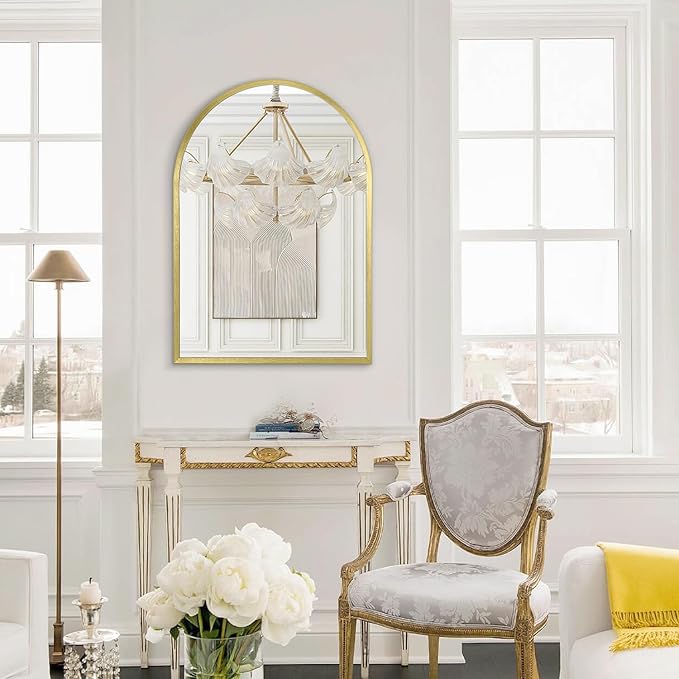 Arched Mirrors for Wall, Brushed Metal Frame Mirror, Arch Bathroom Vanity Mirror for Living Room Bedroom Mantel Hallways Home Decor Aluminum Alloy Frame 26"x18"