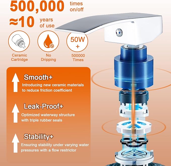 LED Bathroom Faucet, Chrome Waterfall Bathroom Sink Faucet, 1 Hole Single Handle Polished Vanity Mixer Tap Commercial Temperature Control Light Color Change