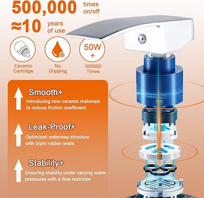 LED Bathroom Faucet, Chrome Waterfall Bathroom Sink Faucet, 1 Hole Single Handle Polished Vanity Mixer Tap Commercial Temperature Control Light Color Change