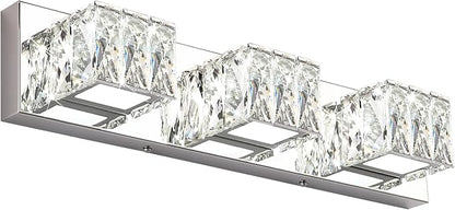 Chrome Bathroom Light Fixtures - Crystal 3 Lights Modern Bathroom Vanity Light - 18 Watt Dimmable LED Vanity Lights for Small Bath