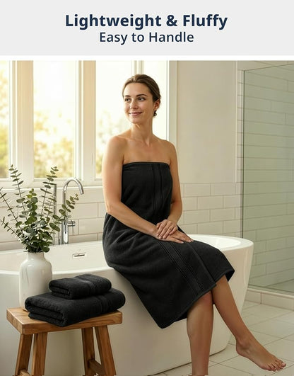 LANE LINEN Towel Set for Bathroom Soft Absorbent Quick Dry 6 Piece - Black | Set Of Towels - Dobby Border Accent, OEKO-TEX Certified, Zero-Twist Durability, Zero-Twist Cotton, Terry Weave Comfort