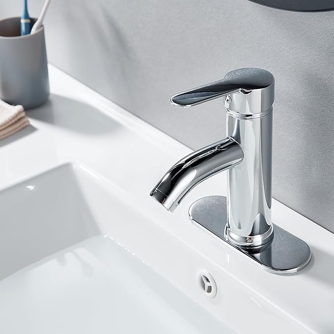 Chrome Bathroom Faucet Single Handle Bathroom Faucet Vanity Faucet with Pop-up Drain 1 Hole or 3 Hole Bathroom Sink Faucet with Deck