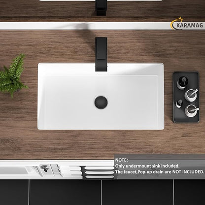 24 Inch Undermount Bathroom Sink Rectangle Undermount Sink White Ceramic Under Counter Bathroom Sinks with Overflow (23.8"x13.8")