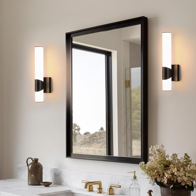 Black Wall Sconce 5CCT Dimmable Bathroom Sconce with Acrylic Shade LED 15 inch Hardwired Wall Light Fixtures for Bathroom Living Room Bedroom Hallway