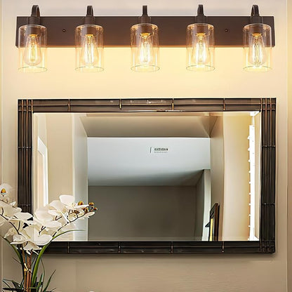 Emliviar 5-Light Metal Bath Vanity Lighting Fixture, Farmhouse Wall Sconce Over Mirror with Clear Glass, Oil Rubbed Bronze Finish, YCE237B-5W ORB