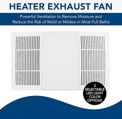 Broan-NuTone BHFLED80 PowerHeat Bathroom Exhaust Fan, Heater, and LED Light Combination, 80 CFM & P3RW Three-Rocker Switch for Bathroom Exhaust Fan, White Wall Control Knob