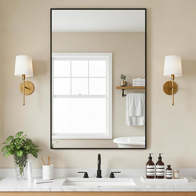 FICTOR Bathroom Vanity Mirror for Over Sink, 24" x 36", Black | Anti-Rust Frame, Shatterproof Tempered Glass, Vertical/Horizontal Wall Mounted Mirror for Bedroom, Entryway, Living Room