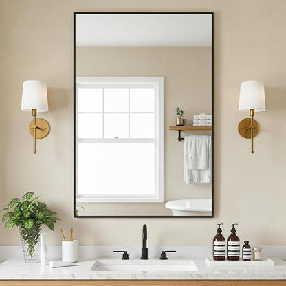 FICTOR Bathroom Vanity Mirror for Over Sink, 24" x 36", Black | Anti-Rust Frame, Shatterproof Tempered Glass, Vertical/Horizontal Wall Mounted Mirror for Bedroom, Entryway, Living Room