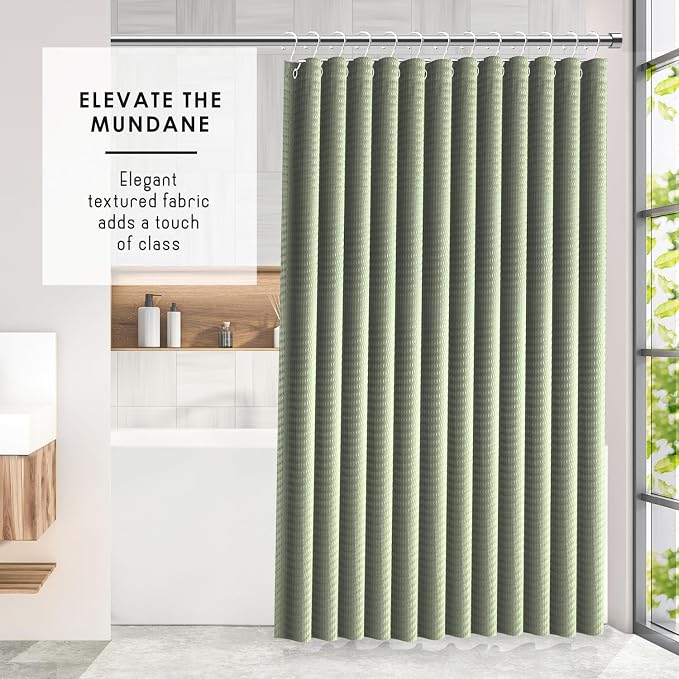 Clara Clark Sage Green Shower Curtain - Hotel Quality Waffle Fabric Bath Curtain 72x72, Heavy Duty Waterproof Shower Curtains for Bathroom