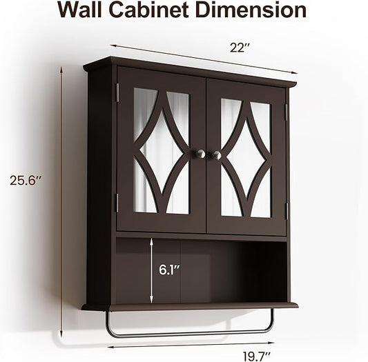 RoyalCraft Bathroom Medicine Cabinet Wall Mounted, Over the Toilet Storage Cabinet with Towel Rack and Adjustable Shelf, Large Bathroom Towel Cabinet Wall Mount 22x25 inch (Brown)