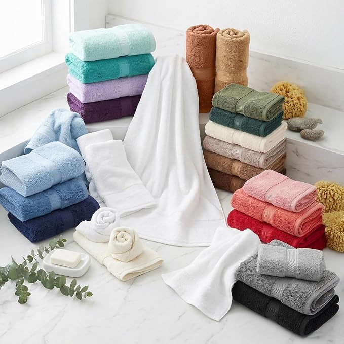 SUPERIOR Egyptian Cotton Ultra Plush & Absorbent, 12 Piece Set, Charcoal | Heavyweight 12 Pc Egyptian Cotton Towel Set Includes 4 Bath Towels 4 Hand Towels 4 Washcloths Decorative Rope Border