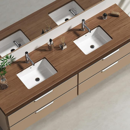 Enbol 17x12 inch Undermount Bathroom Sinks Rectangular White Porcelain Vessel Sink Modern Under Counter Lavatory Basin ECU1510
