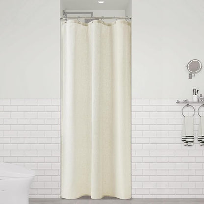 Ivory Linen Shower Curtain, Cloth Textured Fabric Shower Curtain Set with Hooks, Simple Elegant Modern Farmhouse Country Ultra Thick Bath Curtains for Bathroom,Water Repellent,36x72