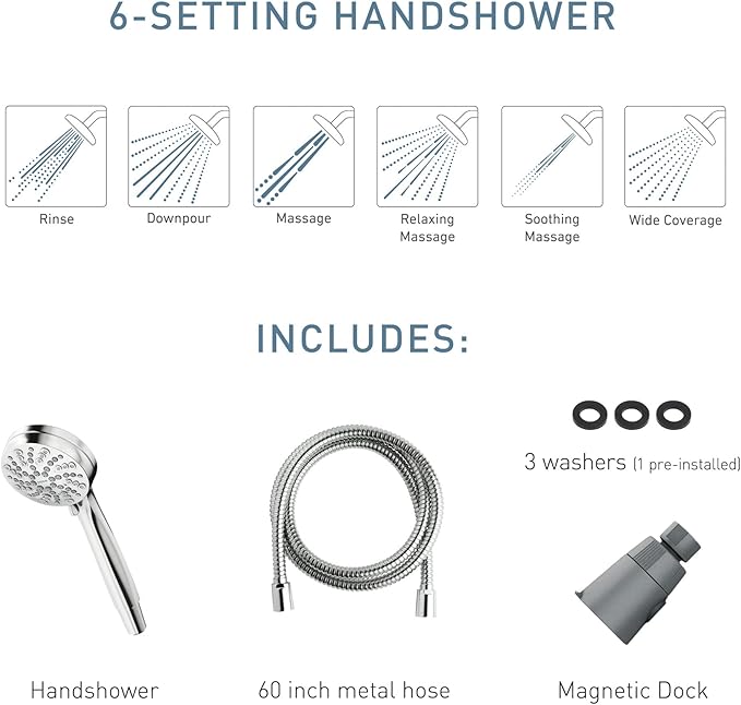 Moen Engage Magnetix Shower Head with Handheld Sprayer,6 Handheld Shower Head Spray Functions,Chrome Finish,26100EP,(Pack of 2)