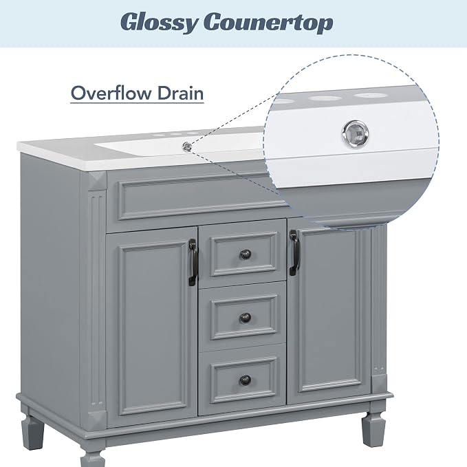 36" Bathroom Vanity with Sink Combo, Floor Standing Vanities Storage Cabinet Set W/2 Soft Closing Doors and 2 Drawer