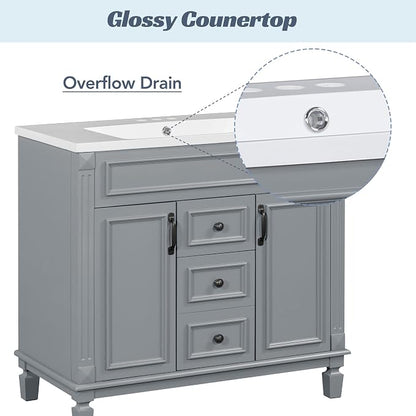 36" Bathroom Vanity with Sink Combo, Floor Standing Vanities Storage Cabinet Set W/2 Soft Closing Doors and 2 Drawer