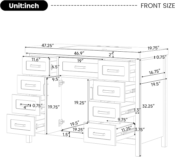 48" Bathroom Vanity with Resin Sink, Cabinet with Soft-Closing Drawers and Doors, Simple & Modern Style, Solid Wood Frame, White