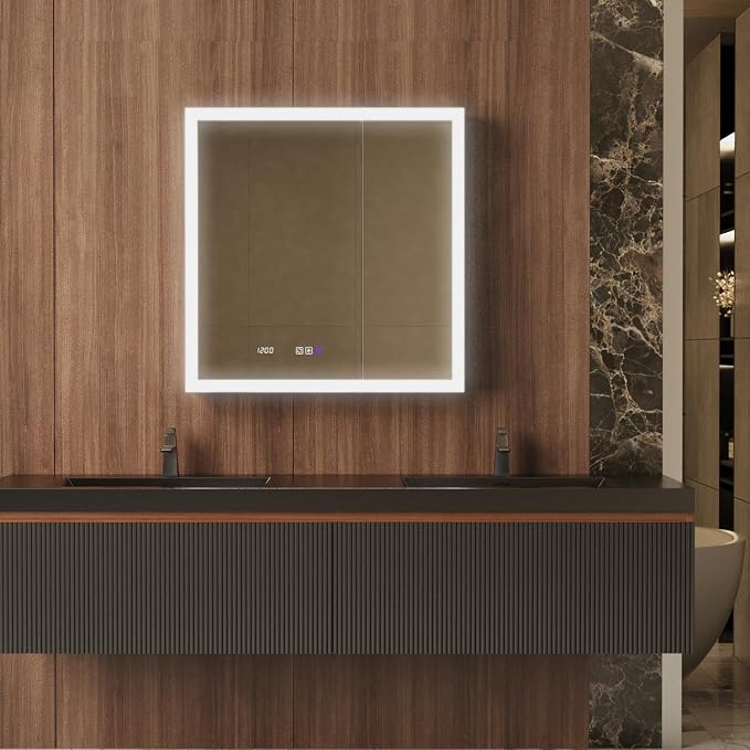36 in. W Smart Lighted Medicine Cabinet with Mirror for Bathroom, Recessed/Surface Mount Medicine Cabinet with Anti-Fog, 1800W Charging Station, USB Ports, 3 Color Lights