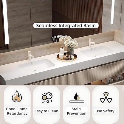 84in Modern Floating Bathroom Vanity with Double Sinks, Intelligent Defogging and Led Light, Wood Bathroom Vanities, Wall-Mounted Storage Cabinet