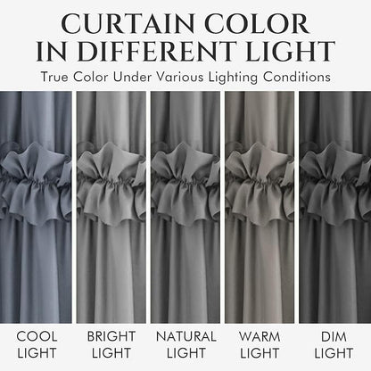 LIPA Boho Rustic Grey Ruffle Shower Curtain 72x72 Inches | Farmhouse Shower Curtains for Bathroom,Water‑Resistant Fabric Shower Curtain,Bohemian Bathroom Decor