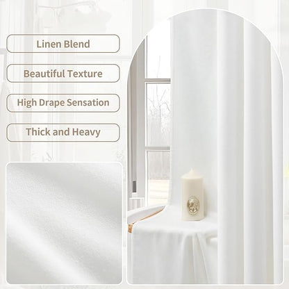 Linen Shower Curtain White, Fabric Boho Farmhouse Shower Curtains for Bathroom Cotton Natural Cloth Liner Set 72" W x 96" L