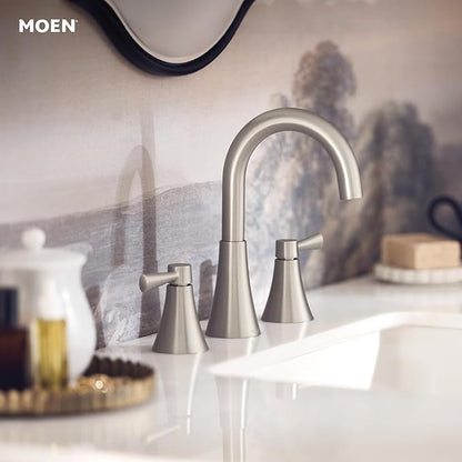 Moen Ronan Spot Resist Brushed Nickel Two-Handle Widespread Modern Bathroom Faucet, Valve Included, 84023SRN