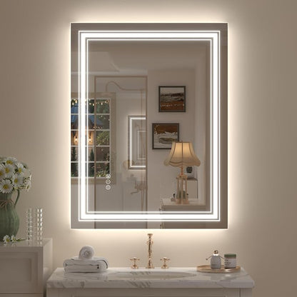 24x32 LED Bathroom Mirror with Backlit and Front lit | Lighted Mirror for Bathroom Wall, Dimmable, Anti-Fog, Shatterpoof, Memory, ETL Listed (Horizontal/Vertical)