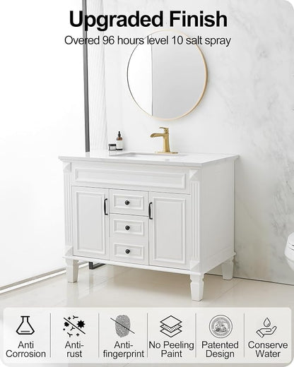 Waterfall Faucet, Brass Gold Bathroom Faucet 1 Hole, 1 Handle Bathroom Faucets for Sink 3 Hole (4 Inch) with Pop-up Drain, Hoses & Deck Plate