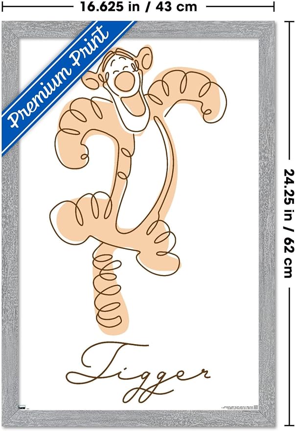 Trends International Disney Simple Moments Line Art - Tigger Wall Poster, 22.4L x 14.7W, Gray Framed Version