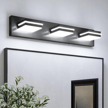 VOLISUN Modern Bathroom Vanity Light Fixtures (3-Light, 24-Inch), Matte Black LED Bathroom Lighting Fixtures Over Mirror, 360°Rotatable Head, LED Vanity Lights for Bathroom (Cool White 6000K)