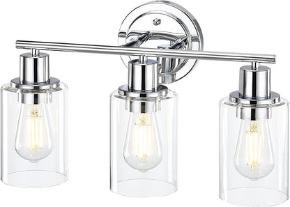 3-Light Chrome Bathroom Light Fixtures Over Mirror,Chrome Vanity Lights for Cabinet, 3 Bulb Bathroom Wall Sconce Light Fixture for Sink