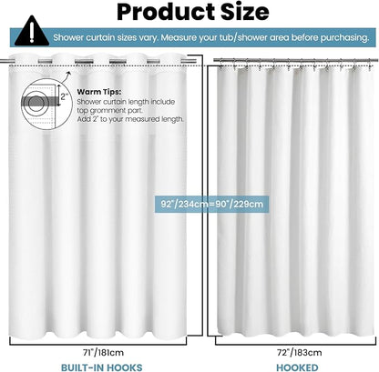 SORTTO No Hook Shower Curtain with Snap in Liner Set Waffle Shower Curtain for Bathroom Hotel Style Fabric Waterproof Inner Liner，71" W x 92" H, White