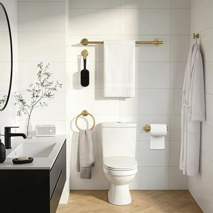 Brushed Gold 5-Piece Bathroom Hardware Set, Bathroom Accessories Set | SUS304 Stainless Steel, 24 inch Towel Bar, Towel Racks for Bathroom, Toilet Paper Holder Wall Mounted, Robe Towel Hooks