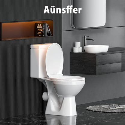 Toilet Seat Round Soft Close16.5'', Toilet Lid Slow Close Quiet No Slam, Easy Installation & Release，Safe PP Material Easy Clean, Comfortable Ergonomic Design, 2 Years Support, White Plastic
