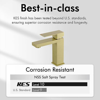 KES Brushed Gold Bathroom Faucet Single Hole Modern Vanity Faucet Single Handle Bathroom Sink Faucet Stainless Steel, L3156ALFF12-BZ