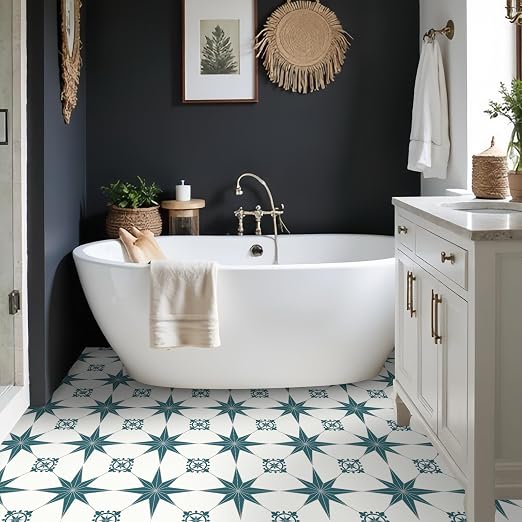 MORCART 20PCS 7.87" x 7.87" Peel and Stick Floor Tile, Blue Spruce Star | Self-Adhesive DIY Vinyl Flooring, Removable and Waterproof Tile Sticker for Bathroom, Kitchen, Wall, Bedroom, Stairs