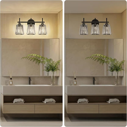 Crystal Bathroom Light Fixtures Over Mirror, Black 3-Light Bathroom Vanity Lights Over Mirror Modern Wall Lighting Sconces with Ceramic E26 Base (Bulbs Not Include)