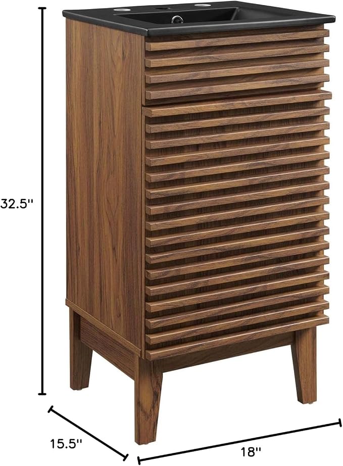 Modway Render 18" Bathroom Vanity with Sink in Walnut Black