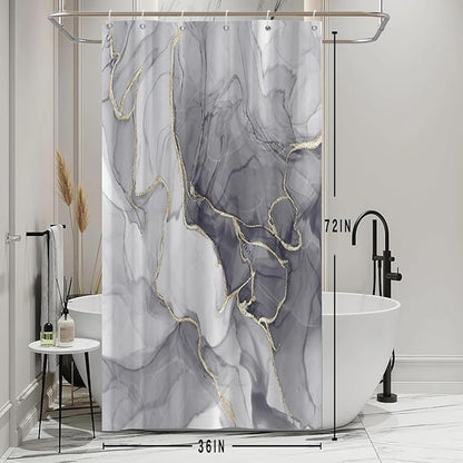 Stall Shower Curtain, Grey Marble Small Shower Curtain Modern Waterproof Narrow Shower Curtain Set with Hooks, 36x72 Inch