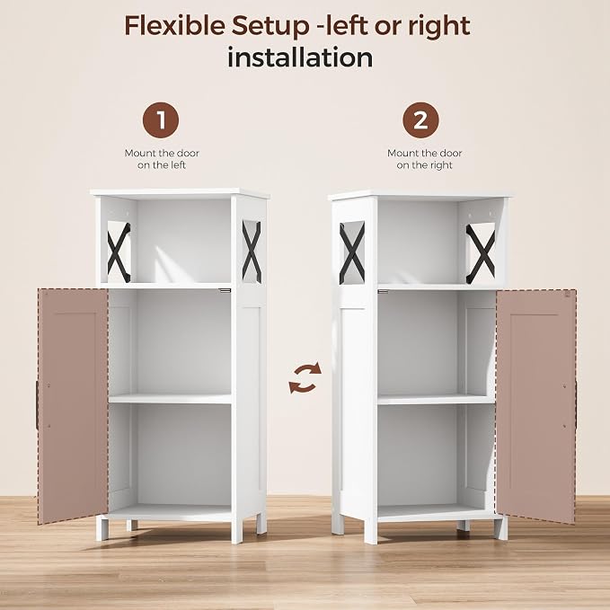 Homhedy Farmhouse Bathroom Storage Cabinet with Doors, Small Floor Cabinet | Toilet Paper Cabinet with Adjustable Shelf, Freestanding Storage Cabinet for Kitchen/Laundry/Living Room, 14"W, White