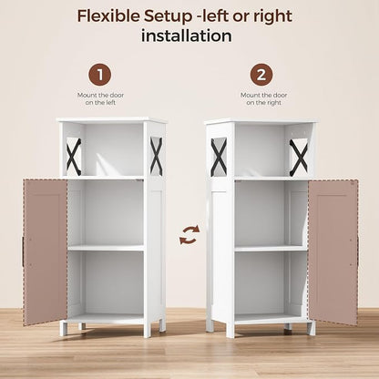 Homhedy Farmhouse Bathroom Storage Cabinet with Doors, Small Floor Cabinet | Toilet Paper Cabinet with Adjustable Shelf, Freestanding Storage Cabinet for Kitchen/Laundry/Living Room, 14"W, White