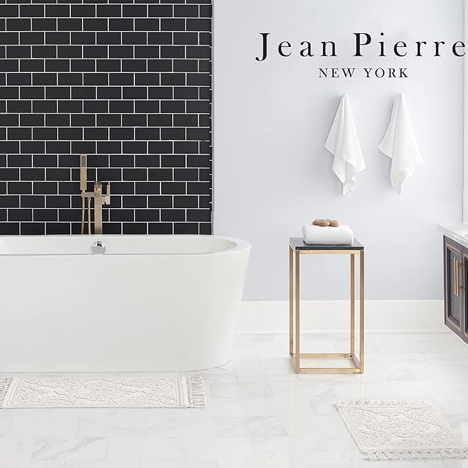 Jean Pierre - Ricardo Bath Mats, Set of 2 Woven Fringe Bathroom Rugs, 100% Cotton, Premium Bathroom Decor - Measures 17" x 31" and 21" x 41" - White