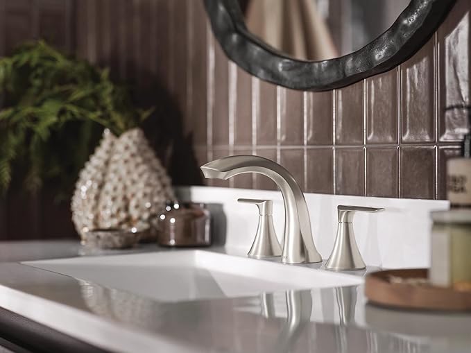 Moen Findlay Spot Resist Brushed Nickel Widespread Bathroom Faucet, 2-Handle Setup with Valve Included, 84517SRN