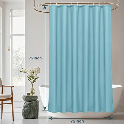 AooHome Standard 72x72 inch Shower Curtain Liner, Soft Polyester Solid Color Shower Curtain with Hooks, Weighted Hem, Water Repellent, Blue