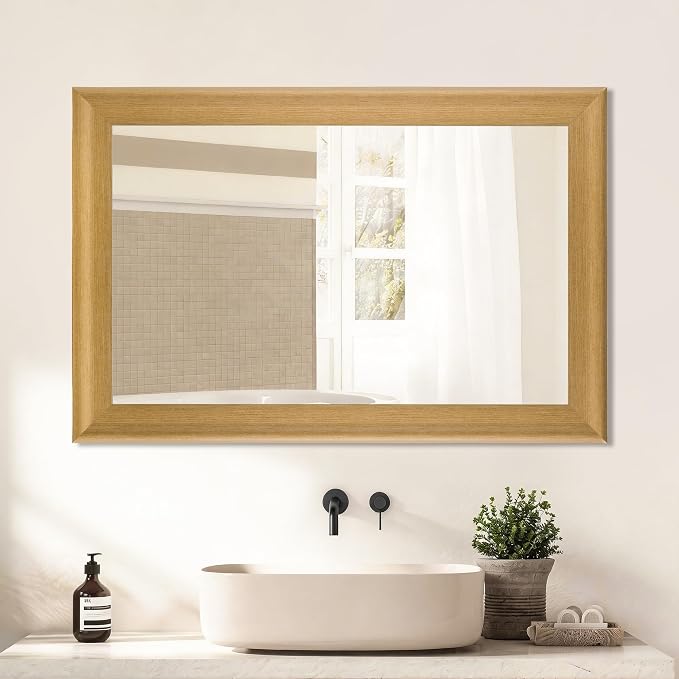Natural Wall Mirror for Bathroom,Rectangle 24 x 36 inch Vanity Mirrors | Hanging Mirror with Wood Grain Frame for Living Room,Bedroom,Entryway
